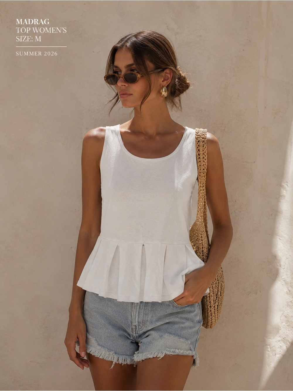 White Sleeveless Peplum Tank Top